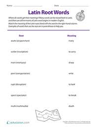 Latin Root Words 1 Worksheet Education Com Latin Root Words Root Words Tricky Words