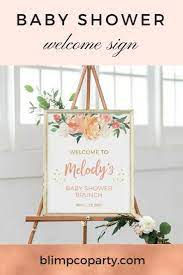 Peach Baby Shower Sign Personalised Printable Floral Baby Shower Welcome Sign Blush Gold Hens Party Sign Bridal Shower Bachelorette Party Baby Shower Signs Baby Shower Welcome Sign Peach Baby Shower