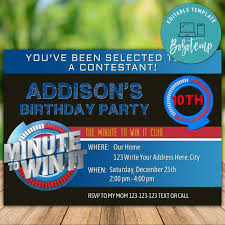 Simple, inexpensive, and practical but still so festive and fun! Printable Minute To Win It Birthday Party Invitation Diy Bobotemp