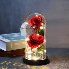 Buy Beauty And The Beast Rose Gift For Her Real Preserved Rose For Mom Red Silk Rose Lasts Forever In A Glass Dome With Led Lights For Best Valentine S Day Anniversary Wedding