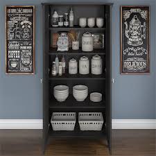 Farmhouse country pine cupboard scandinavian kitchen pantry cabinet #35423. Bush Furniture Salinas Kitchen Pantry Cabinet With Doors In Vintage Black Sal014vb