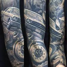 The sleek and stylish design of these vehicles can be easily translated into tattoo art, either on its own or in a scene. 70 Car Tattoos For Men Cool Automotive Design Ideas