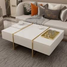 Rectangular Coffee Table White Black Coffee Table With Drawers Table With Storage Gold Metal In 2020 Coffee Table White Rectangular Coffee Table Coffee Table