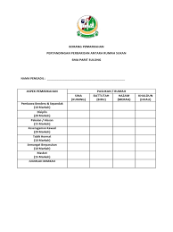 Hijau borang pemarkahan pertandingan hias khemah rumah sukan. Borang Pemarkahan Perbarisan Rumah Sukan