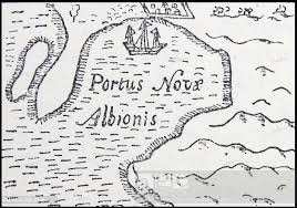 the golden hind at new albion from the chart of drakes