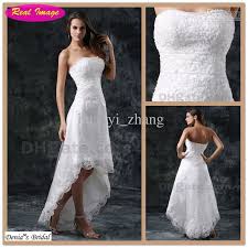 Wholesale Beach A Line Wedding Dresses Bridal Gowns Strapless Beaded Lace Appiques Tulle Hi Lo H Short Wedding Dress Beach Wedding Dresses Wedding Dresses Lace