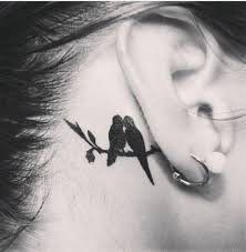 Black Bird Tattoo Behind Ear Small Bird Tattoo Below Ear Photo 2 Neck Tattoo Two Birds Tattoo Tattoos