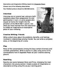 A Separate Peace Creative Writing Extension Creative Writing A Separate Peace Writing Project