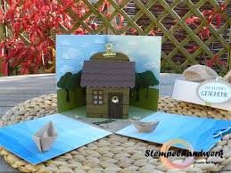 Stempelhandwerk Explosionsbox Als Geldgeschenk Fur Ein Haus Am See Mit Stampin Up Geldgeschenke Geschenke Explosionsbox