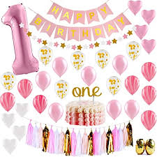 That's why we have 100 first birthday party ideas for you when planning a little one's first birthday. Amazon Com Baby Girl First Birthday Decorations 1st Birthday Girl Decorations Pink And Gold Party Supplies Happy First Birthday Banner Number 1 Heart And Confetti Balloons Premium One Cake Topper Toys