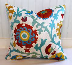 Suzani Upholstery Pillow Cover 18 X 18 Red Blue Yellow Etsy Floral Upholstery Turquoise Room Living Room Red