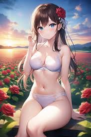 Premium AI Image | Anime girl in a bikini sitting on a flower field