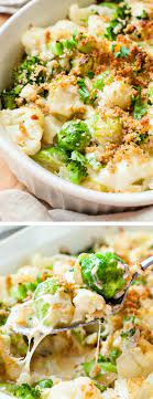 Cheesy Broccoli Cauliflower Brussels Sprout Gratin Peas And Crayons Recipe Food Veggie Dishes Recipes