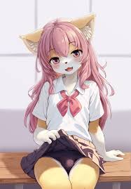 sinelesh, original, highres, 1boy, :3, animal ear fluff, animal ears,  animal nose, bench, black panties, blush, bow, bowtie, bulge, cat boy, cat  ears, clothes lift, collared shirt, crossdressing, furry, furry male, legs