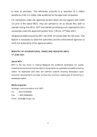 Malaysia is looking towards ratifying the regional comprehensive economic partnership (rcep) agreement by the end of this year, the international trade and industry ministry (miti) deputy. Miti Malaysia On Twitter As At 12 Noon Today Based On Mkn S Imposition Of Workforce Capacity It Is Estimated That 1 2 Mil Workforce Of The Approved Companies Are Allowed To Work At
