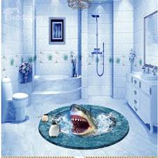 Round Creative Shark In A Hole Bathroom Decoration Splicing Waterproof 3d Floor Murals Floor Murals Unique Bathroom Tiles Bathroom Tile Designs