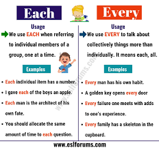 Each Vs Every How To Use Every Vs Each Correctly In 2020 English Phrases Accent Reduction English Language Teaching
