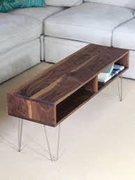Mid Century Modern Walnut Coffee Table With Stainless Steel Hairpin Legs In 2020 Mid Century Modern Coffee Table Walnut Coffee Table Modern Coffee Table