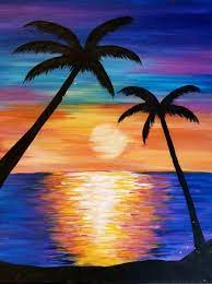 Sunset Palm Mountain Landscape Painting Easy Landscape Paintings Palm Trees Painting Easy beach sunset paintings painting of sunset beach paintings.