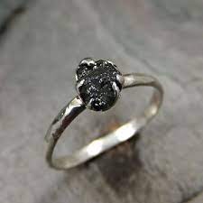 Custom Raw Black Diamond Engagement Ring Rough Diamond Solitaire Recycled Black Diamond Ring Engagement 14k Rose Gold Engagement Rings Black Diamond Engagement