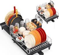 TOOLF Expandable Dish Rack, Dish Drying Rack for Kitchen Counter, Foldable  Dish Dryer Rack, Stainless Steel Dish Drainer Racks with Cutlery Holder, ...