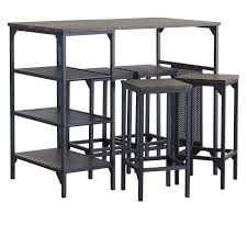 Amazon Com O K Furniture 5 Piece Dining Room Table Set Bar Pub Table Set Industrial Style C Backless Bar Stools Counter Height Kitchen Table Pub Table Sets