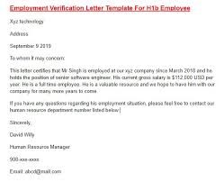 Sample Employment Verification Letter For H1b