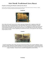 Alat musik ini terbuat dari bambu yang dipotong ujungnya dan dibunyikan dengan menggoyangkannya. Alat Musik Tradisional Jawa Barat Docx