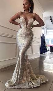 Mermaid Spaghetti Straps Sweep Train Silver Sequined Prom Dress Long Fitted Dresses Elegant Party Dresses Sparkle Dress Long
