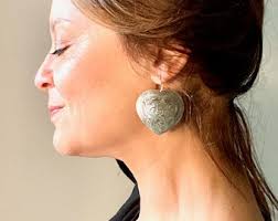 Grandes boucles d'oreilles en argent, boucles d'oreilles légères en argent,  boucles d'oreilles féminines lustre en argent, gouttes estampées art  nouveau de style mexicain