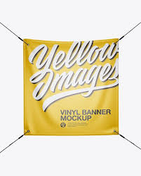 Glossy Vinyl Banner Mockup Front View In Outdoor Advertising Mockups On Yellow Images Object Mockups Vinyl Banners Mockup Free Psd Outdoor Advertising Mockup