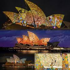 Sydney Opera House Illuminated With Gustav Klimt S Tree Of Life Tree Of Life Painting Architecture Artists Sydney Opera House