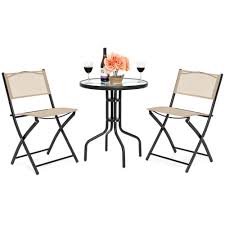 Patio Bistro Set 3 Piece Outdoor Glass Table Chairs Garden Furniture Porch Yard Branded Pa Dining Furniture Sets Glass Round Dining Table Best Folding Chairs