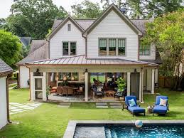 Two Story Boho Style Poolhouse Exterior Hgtv