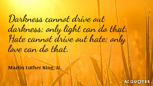 Image result for Darkness cannot drive out darkness; only light can do that. Hate cannot drive out hate; only love can do that.