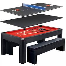 Combo Game Table Black 7ft Pool Table With Table Tennis Conversion Top 2 Benches Hathaway