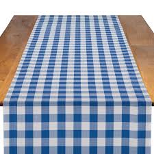 Checked and gingham or spotted/polka dot patterned tablecloths will lend a traditional feel to a country kitchen or contemporary home and offer up a splash of colour to the heart of the home. Blue Gingham Table Runner Linen Rentals Wedding Table Linen Runners Chair Covers Bbj Linen