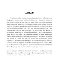 As mentioned earlier, capacitor c3 should have a lead length of 18 mm with lead spacing of 8 mm. Project Report Of Cell Phone Detector Circuit