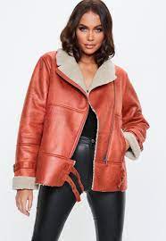 Https Www Missguidedus Com Orange Contrast Borg Aviator10116281 Coats Jackets Women Coats For Women Fitted Denim Jacket