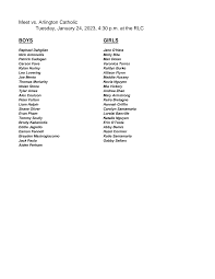 Meet vs. Arlington Catholic Tuesday, January 24, 2023, 4:30 p.m. at the RLC  BOYS GIRLS