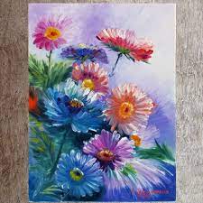 Autumn Chrysanthemums Christmas Gift New Year Gift Original Etsy Original Oil Painting Flower Art Painting Edges