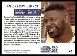 1991 Pro Set World League WLAF MARLON BROWN #74 London Monarchs Set Break