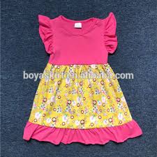 Persnickety Summer Child Frocks Clothes Boutique Remakes Toddler Girls Yellow Flowers Print Flutter Pearl Dresses With Ruffles Buy Persnickety