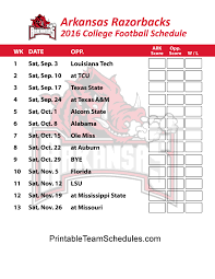 Printable Arkansas Razorbacks Football Schedule 2016 Arkansas Razorbacks Football Arkansas Razorbacks College Football Schedule