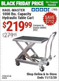 Haul Master 1000 Lbs Capacity Hydraulic Table Cart For 219 99 Harbor Freight Tools Harbor Freight Coupon Hydraulic