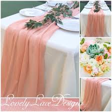 Just Gorgeous Cheesecloth Table Runners Pale Peach Color Wedding Table Linens Gray Bridal Shower Table Runners Wedding