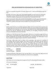 Pre Incorporation Designation Of Directors How To Write A Pre Incorporation Designation Of Directors Download This Pre Inc Agreement Templates Country Names