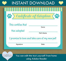 Pet Adoption Certificate Instant Download Printable Pet Adoption Kitten Cat Puppy Pet Adoption Certificate Dog Adoption Certificate Adoption Certificate