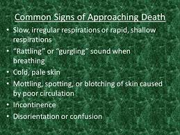The death rattle is a sound that is produced when air moves through mucus that has accumulated in the throat of a dying person after loss of the cough reflex and loss of the ability to swallow. Death And Dying Introduction It Is Important For Cnas To Understand The Stages And Signs Of Dying As Well As The Grieving Process So That They May Help Ppt Download