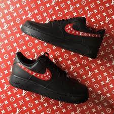 Black And Red Custom Air Forces Black Supreme Lv Air Force 1 Customs Limetliss Nike Shoes Air Force Nike Air Shoes Sneakers
